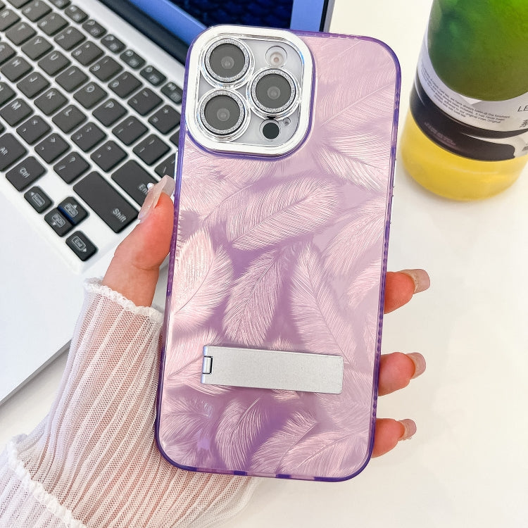 Plating Glitter Texture Fold Holder TPU Phone Case with Lens Film, For iPhone 16 Pro, For iPhone 16 Plus