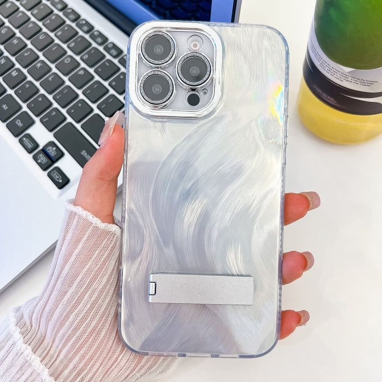 Plating Glitter Texture Fold Holder TPU Phone Case with Lens Film, For iPhone 16 Pro, For iPhone 16 Plus