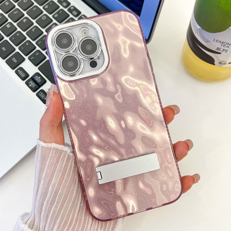 Plating Glitter Texture Fold Holder TPU Phone Case with Lens Film, For iPhone 16 Pro, For iPhone 16 Plus