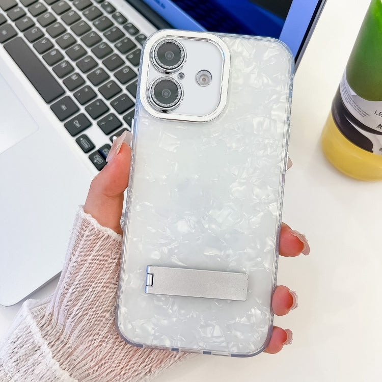 Plating Glitter Texture Fold Holder TPU Phone Case with Lens Film, For iPhone 16 Pro, For iPhone 16 Plus