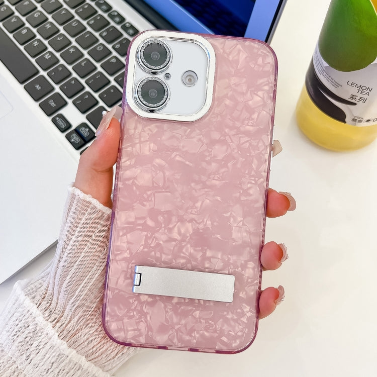 Plating Glitter Texture Fold Holder TPU Phone Case with Lens Film, For iPhone 16 Pro, For iPhone 16 Plus