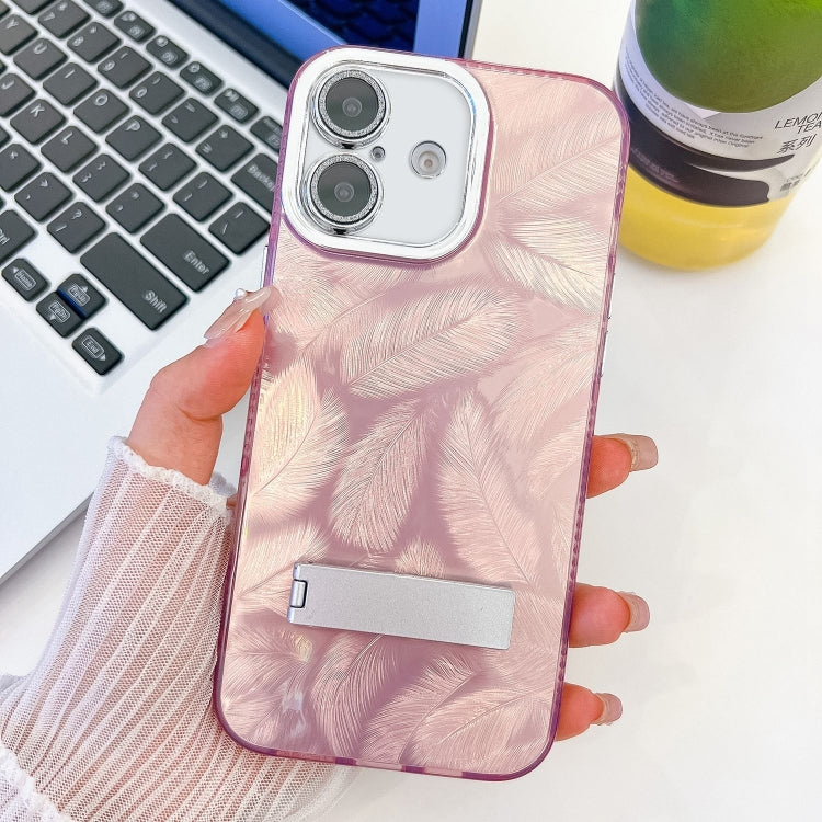 Plating Glitter Texture Fold Holder TPU Phone Case with Lens Film, For iPhone 16 Pro, For iPhone 16 Plus
