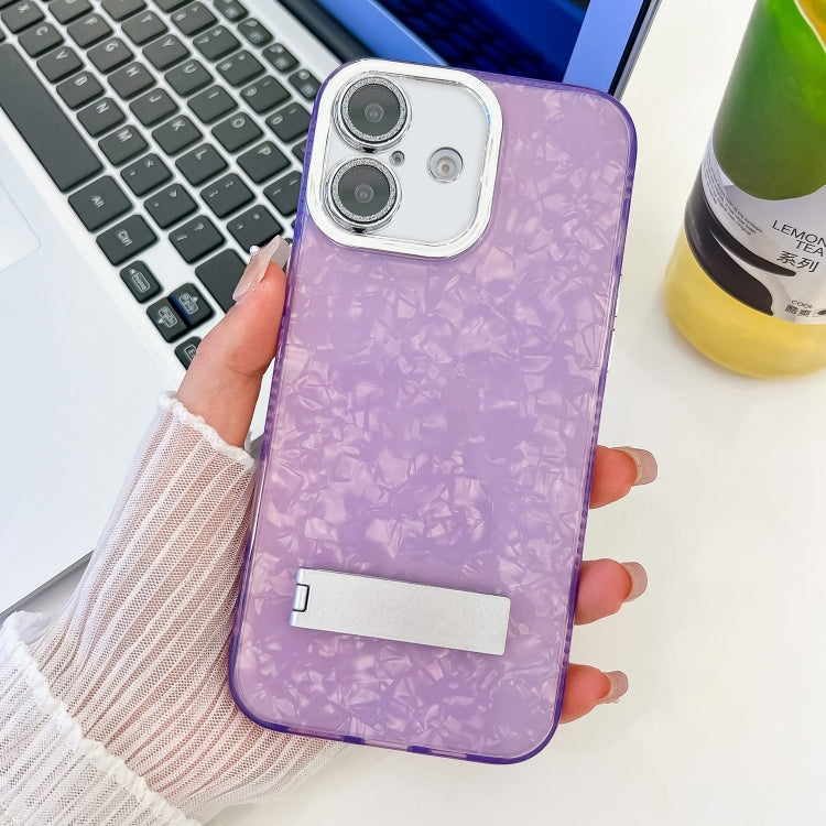 Plating Glitter Texture Fold Holder TPU Phone Case with Lens Film, For iPhone 16, For iPhone 15 Pro Max