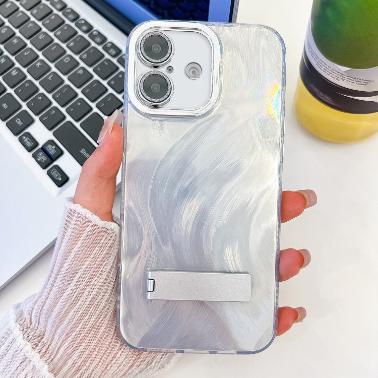 Plating Glitter Texture Fold Holder TPU Phone Case with Lens Film, For iPhone 16, For iPhone 15 Pro Max