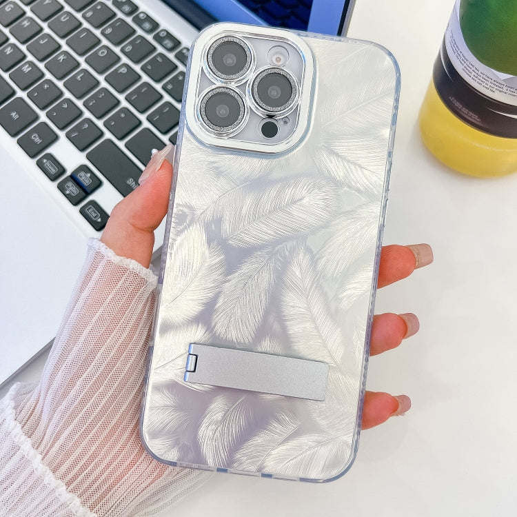 Plating Glitter Texture Fold Holder TPU Phone Case with Lens Film, For iPhone 16, For iPhone 15 Pro Max