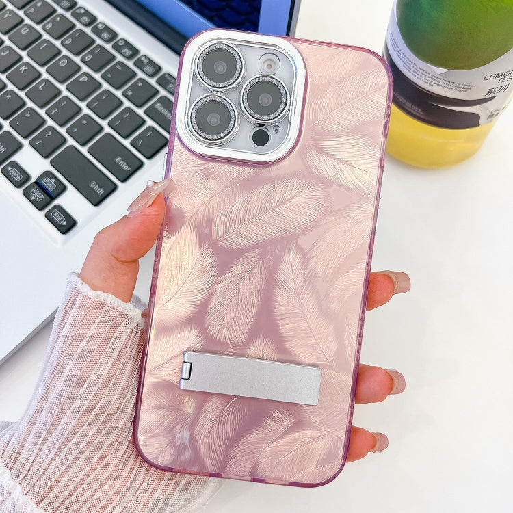 Plating Glitter Texture Fold Holder TPU Phone Case with Lens Film, For iPhone 16, For iPhone 15 Pro Max