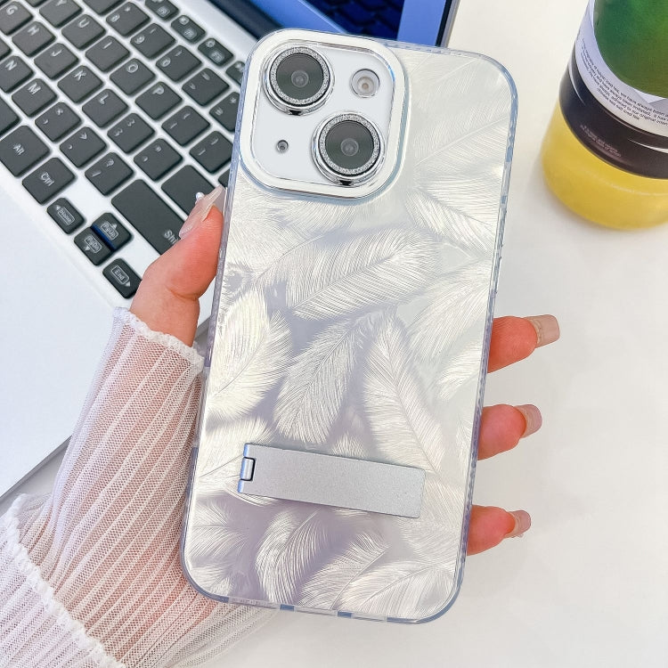 Plating Glitter Texture Fold Holder TPU Phone Case with Lens Film, For iPhone 15 Pro, For iPhone 15