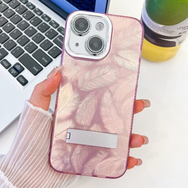 Plating Glitter Texture Fold Holder TPU Phone Case with Lens Film, For iPhone 15 Pro, For iPhone 15