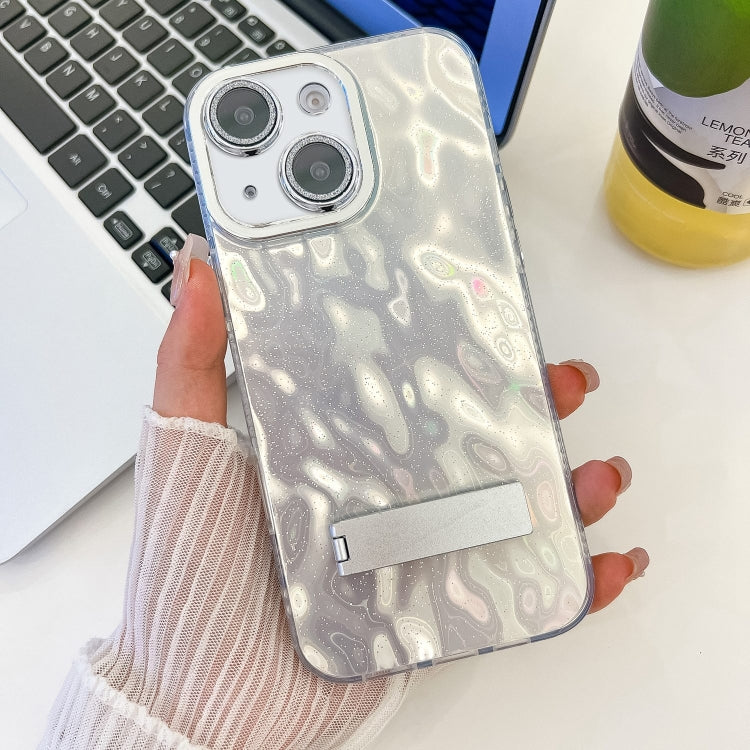 Plating Glitter Texture Fold Holder TPU Phone Case with Lens Film, For iPhone 15 Pro, For iPhone 15