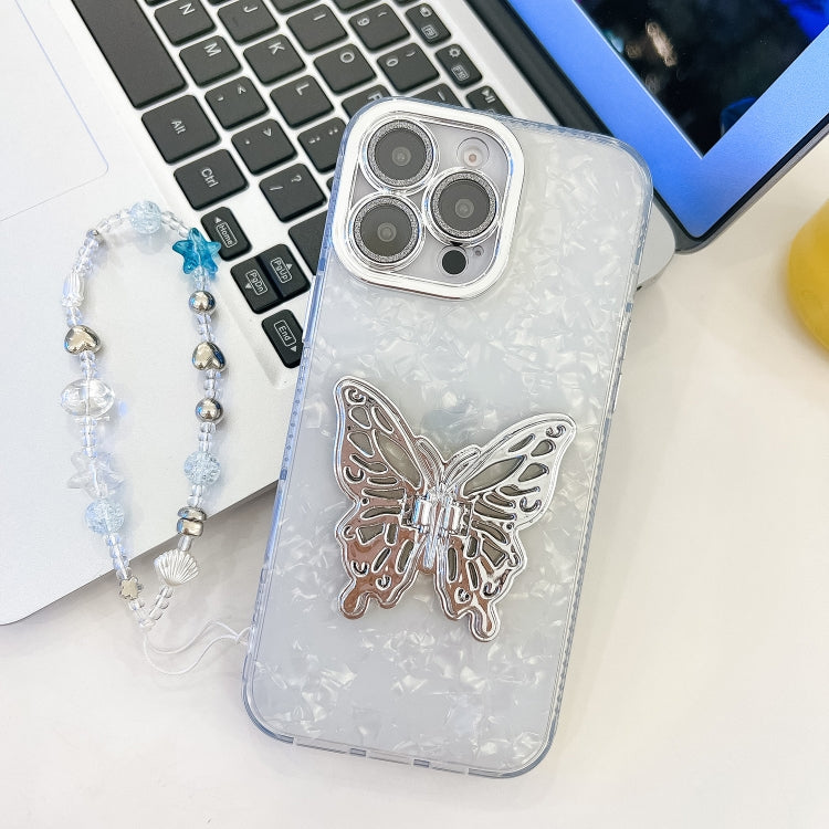 Plating Glitter Lens Film Texture Butterfly Holder Wristband Phone Case, For iPhone 16 Pro, For iPhone 16 Plus