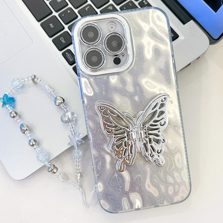 Plating Glitter Lens Film Texture Butterfly Holder Wristband Phone Case, For iPhone 16 Pro, For iPhone 16 Plus