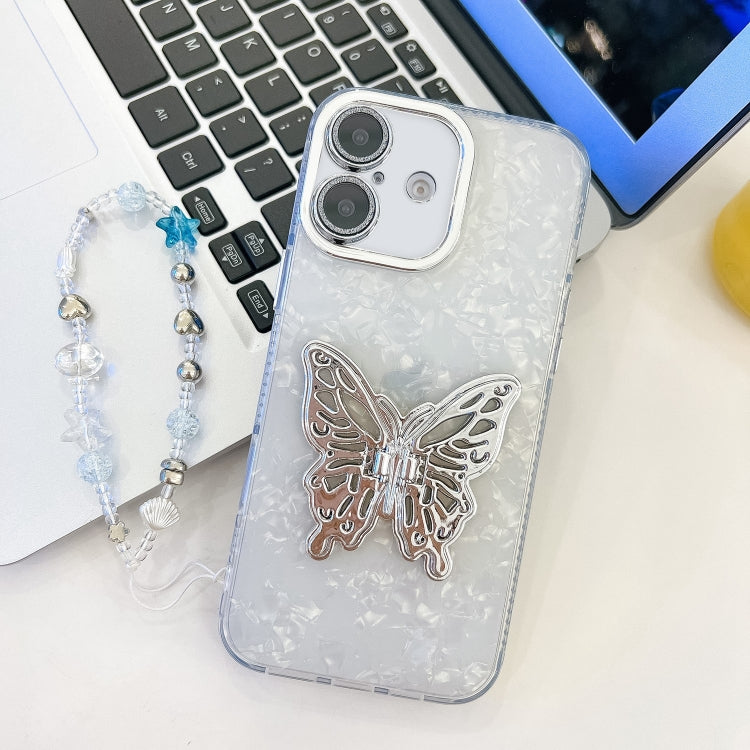 Plating Glitter Lens Film Texture Butterfly Holder Wristband Phone Case, For iPhone 16 Pro, For iPhone 16 Plus