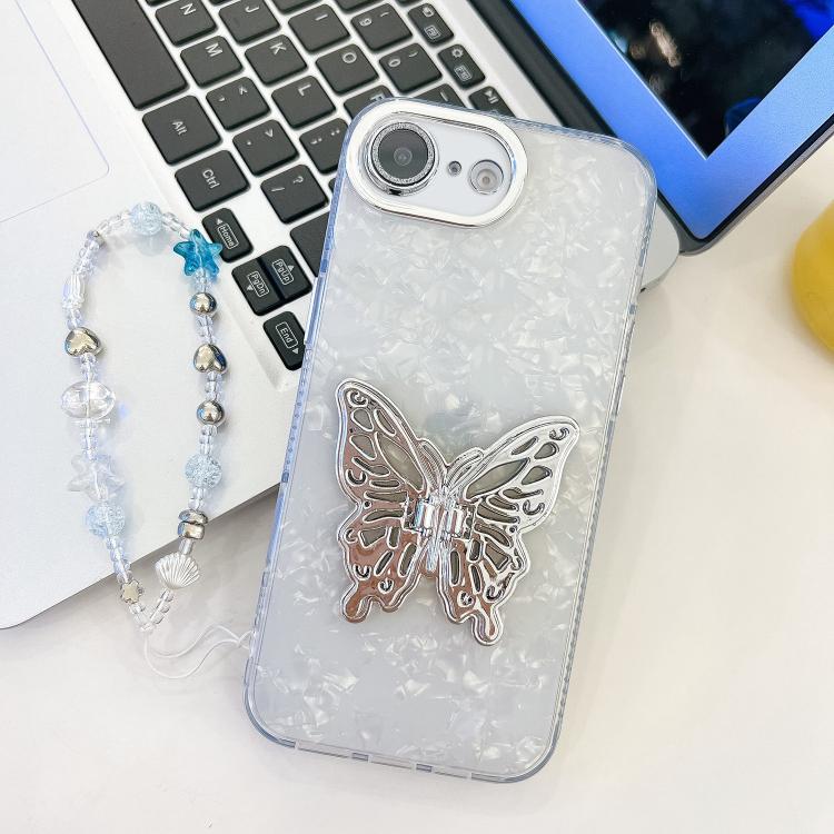 Plating Glitter Lens Film Texture Butterfly Holder Wristband Phone Case, For iPhone 16e, For iPhone 16 Pro Max