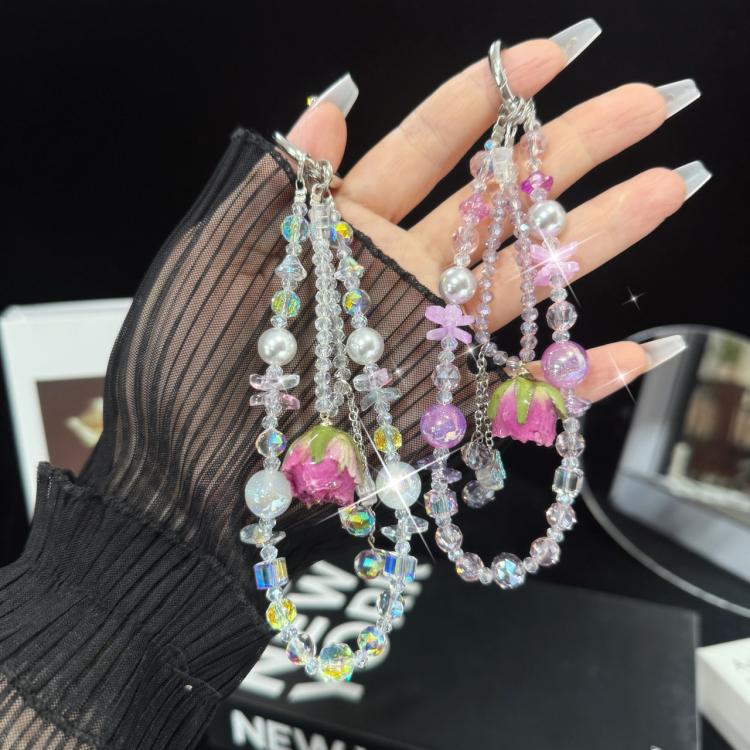 Rose Real Flower Double-Layer Mobile PhoneChain