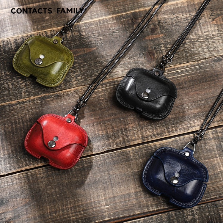 CONTACTS FAMILY CF1122A AirPods Pro Leather Protective Case with Necklace for AirPods Pro, Black, Red, Blue, Green