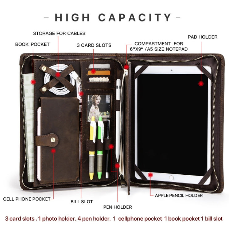 Crazy Horse Leather Pen Slot Zipper Multifunctional Tablet Cover For IPad Pro 9.7/10.5/11 Inch