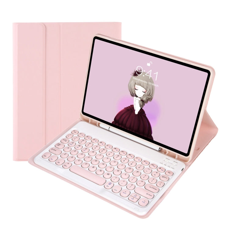 YT11B Detachable Candy Color Skin Feel Texture Round Keycap Bluetooth Keyboard Leather Case For iPad Air 4 2020 / Air 5 2022 / Pro 11 inch 2022 / 2021 / 2020 / 2018(White Ice), For iPad 9.7 inch 2018 & 2017 / Pro 9.7 inch / Air 2 / Air�����������������...