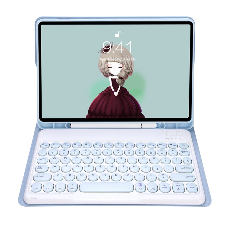 YT11B Detachable Candy Color Skin Feel Texture Round Keycap Bluetooth Keyboard Leather Case For iPad Air 4 2020 / Air 5 2022 / Pro 11 inch 2022 / 2021 / 2020 / 2018(White Ice), For iPad 9.7 inch 2018 & 2017 / Pro 9.7 inch / Air 2 / Air�����������������...