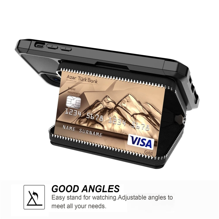 Zipper Wallet Card Bag PU Back Case, For iPhone 12 mini, For iPhone 12 / 12 Pro, For iPhone 12 Pro Max, For iPhone 11 Pro, For iPhone 11 Pro Max, For iPhone XR, For iPhone XS Max, For iPhone SE 2022 / SE 2020 / 7 / 8 / 6 / 6s���������������������������...