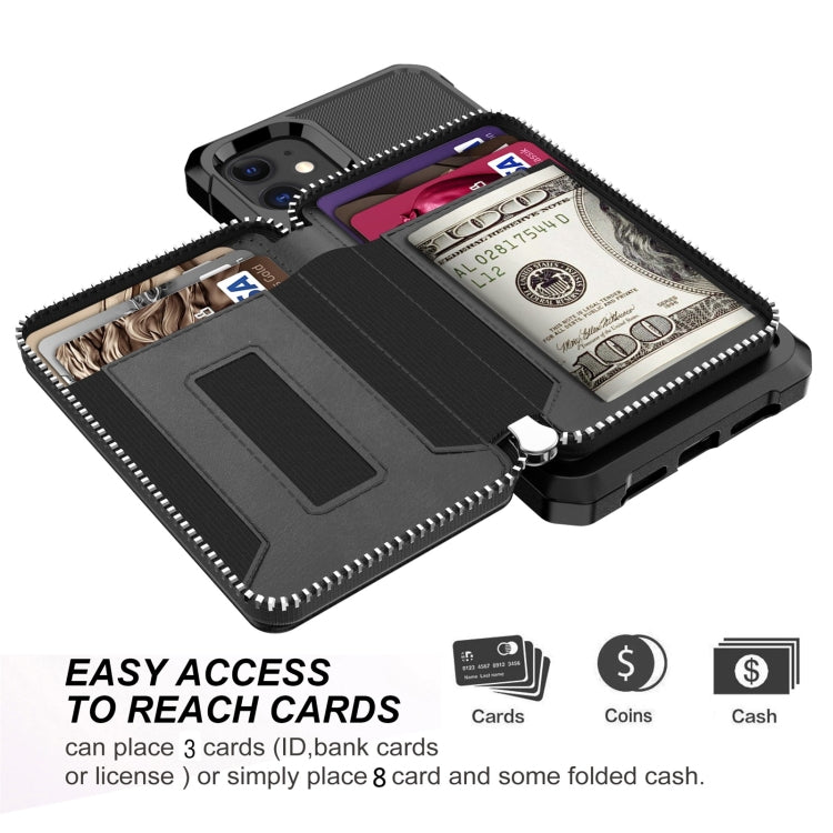 Zipper Wallet Card Bag PU Back Case, For iPhone 12 mini, For iPhone 12 / 12 Pro, For iPhone 12 Pro Max, For iPhone 11 Pro, For iPhone 11 Pro Max, For iPhone XR, For iPhone XS Max, For iPhone SE 2022 / SE 2020 / 7 / 8 / 6 / 6s���������������������������...