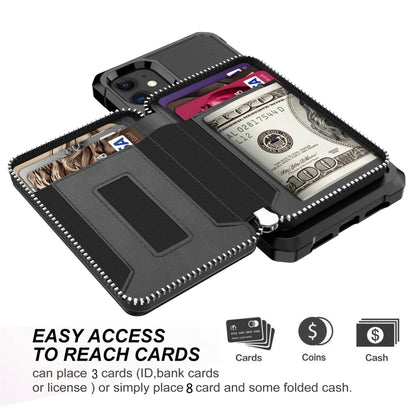Zipper Wallet Card Bag PU Back Case, For iPhone 12 mini, For iPhone 12 / 12 Pro, For iPhone 12 Pro Max, For iPhone 11 Pro, For iPhone 11 Pro Max, For iPhone XR, For iPhone XS Max, For iPhone SE 2022 / SE 2020 / 7 / 8 / 6 / 6s���������������������������...