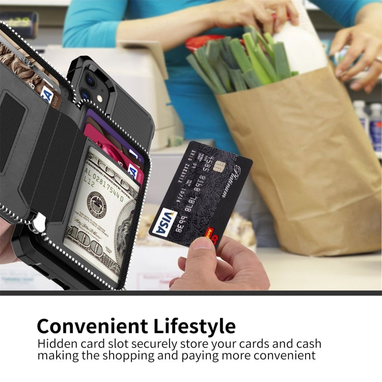 Zipper Wallet Card Bag PU Back Case, For iPhone 12 mini, For iPhone 12 / 12 Pro, For iPhone 12 Pro Max, For iPhone 11 Pro, For iPhone 11 Pro Max, For iPhone XR, For iPhone XS Max, For iPhone SE 2022 / SE 2020 / 7 / 8 / 6 / 6s���������������������������...