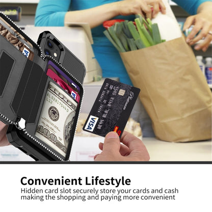 Zipper Wallet Card Bag PU Back Case, For iPhone 12 mini, For iPhone 12 / 12 Pro, For iPhone 12 Pro Max, For iPhone 11 Pro, For iPhone 11 Pro Max, For iPhone XR, For iPhone XS Max, For iPhone SE 2022 / SE 2020 / 7 / 8 / 6 / 6s���������������������������...