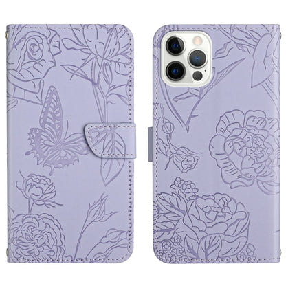 Skin Feel Butterfly Peony Embossed Leather Phone Case, For iPhone 14, For iPhone 14 Plus, For iPhone 14 Pro, For iPhone 14 Pro Max