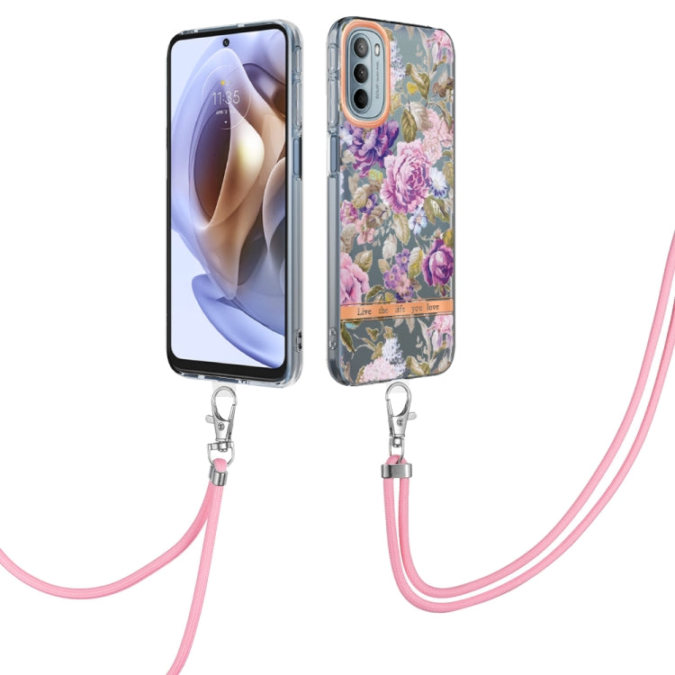 Flowers Series TPU Phone Case with Lanyard, For iPhone SE 2022/SE 2020/8/7, For Motorola Moto G Stylus 2022 4G, For Motorola Moto G31/G41, For Motorola Moto G51 5G, For Motorola Moto G71 5G, For Motorola Moto G200, For Nokia G20/G10, For Nokia G21/G11