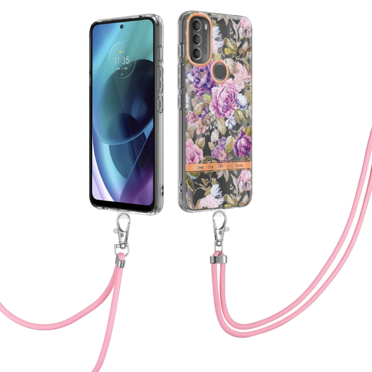 Flowers Series TPU Phone Case with Lanyard, For iPhone SE 2022/SE 2020/8/7, For Motorola Moto G Stylus 2022 4G, For Motorola Moto G31/G41, For Motorola Moto G51 5G, For Motorola Moto G71 5G, For Motorola Moto G200, For Nokia G20/G10, For Nokia G21/G11