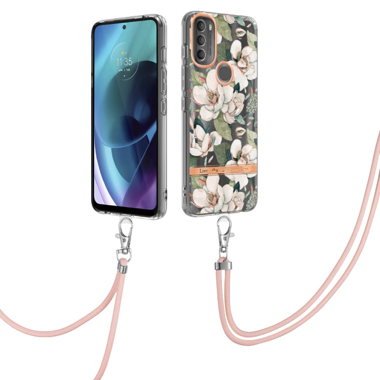 Flowers Series TPU Phone Case with Lanyard, For iPhone SE 2022/SE 2020/8/7, For Motorola Moto G Stylus 2022 4G, For Motorola Moto G31/G41, For Motorola Moto G51 5G, For Motorola Moto G71 5G, For Motorola Moto G200, For Nokia G20/G10, For Nokia G21/G11