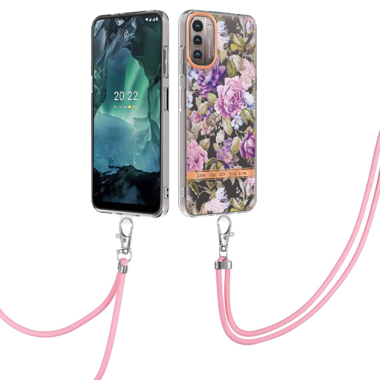 Flowers Series TPU Phone Case with Lanyard, For iPhone SE 2022/SE 2020/8/7, For Motorola Moto G Stylus 2022 4G, For Motorola Moto G31/G41, For Motorola Moto G51 5G, For Motorola Moto G71 5G, For Motorola Moto G200, For Nokia G20/G10, For Nokia G21/G11