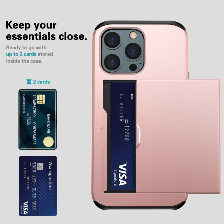 Shockproof Armor Protective Phone Case with Slide Card Slot, For iPhone 14, For iPhone 14 Plus, For iPhone 14 Pro, For iPhone 14 Pro Max