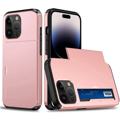 Shockproof Armor Protective Phone Case with Slide Card Slot, For iPhone 14, For iPhone 14 Plus, For iPhone 14 Pro, For iPhone 14 Pro Max