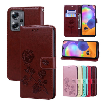 Rose Embossed Flip PU Leather Phone Case, For Xiaomi 12 Lite, For Xiaomi 12 Pro, For Xiaomi Redmi Note 11T Pro 5G, For Xiaomi Poco M4 Pro 4G, For Xiaomi Poco X4 Pro 5G