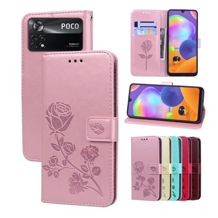 Rose Embossed Flip PU Leather Phone Case, For Xiaomi 12 Lite, For Xiaomi 12 Pro, For Xiaomi Redmi Note 11T Pro 5G, For Xiaomi Poco M4 Pro 4G, For Xiaomi Poco X4 Pro 5G