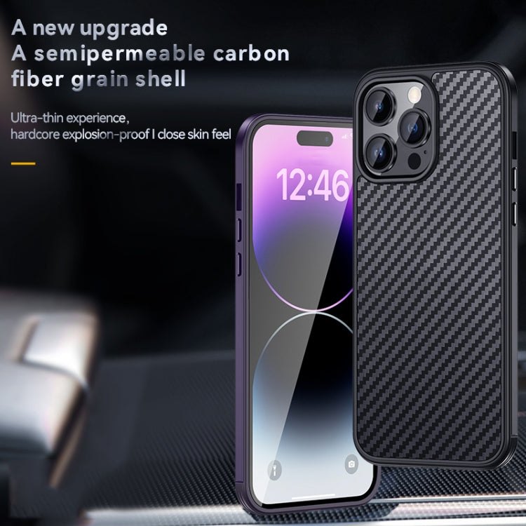 SULADA Carbon Fiber Textured Shockproof Metal + TPU Frame Case, For iPhone 14, For iPhone 14 Plus, For iPhone 14 Pro, For iPhone 14 Pro Max