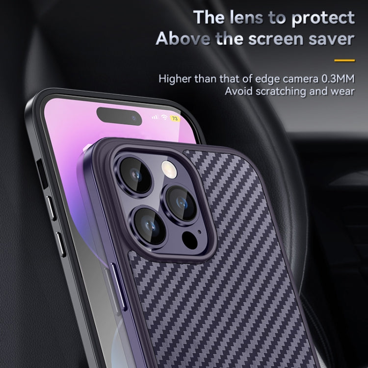 SULADA Carbon Fiber Textured Shockproof Metal + TPU Frame Case, For iPhone 14, For iPhone 14 Plus, For iPhone 14 Pro, For iPhone 14 Pro Max