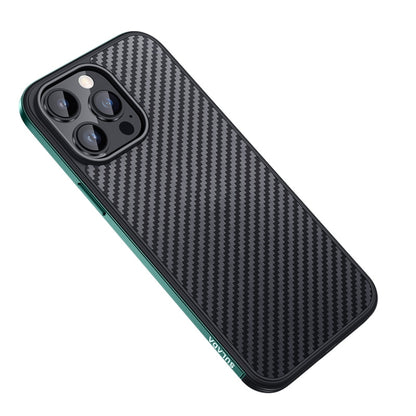 SULADA Carbon Fiber Textured Shockproof Metal + TPU Frame Case, For iPhone 14, For iPhone 14 Plus, For iPhone 14 Pro, For iPhone 14 Pro Max