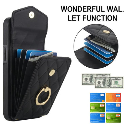 Rhombic Texture Card Bag Phone Case with Long Lanyard, For iPhone 16e, For iPhone 15 Pro Max, For iPhone 15 Pro, For iPhone 15 Plus, For iPhone 15, For iPhone 14 Plus
