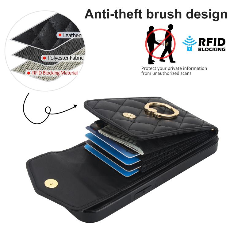 Rhombic Texture Card Bag Phone Case with Long Lanyard, For iPhone 16e, For iPhone 15 Pro Max, For iPhone 15 Pro, For iPhone 15 Plus, For iPhone 15, For iPhone 14 Plus
