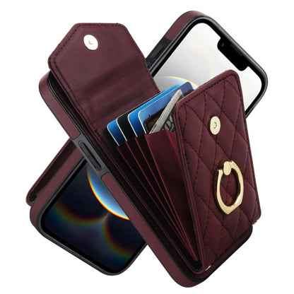 Rhombic Texture Card Bag Phone Case with Long Lanyard, For iPhone 16e, For iPhone 15 Pro Max, For iPhone 15 Pro, For iPhone 15 Plus, For iPhone 15, For iPhone 14 Plus
