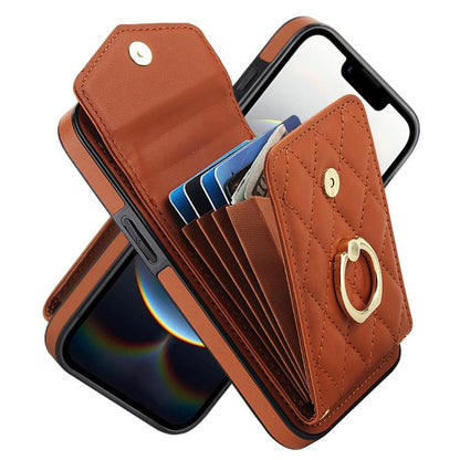 Rhombic Texture Card Bag Phone Case with Long Lanyard, For iPhone 16e, For iPhone 15 Pro Max, For iPhone 15 Pro, For iPhone 15 Plus, For iPhone 15, For iPhone 14 Plus