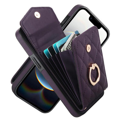Rhombic Texture Card Bag Phone Case with Long Lanyard, For iPhone 16e, For iPhone 15 Pro Max, For iPhone 15 Pro, For iPhone 15 Plus, For iPhone 15, For iPhone 14 Plus