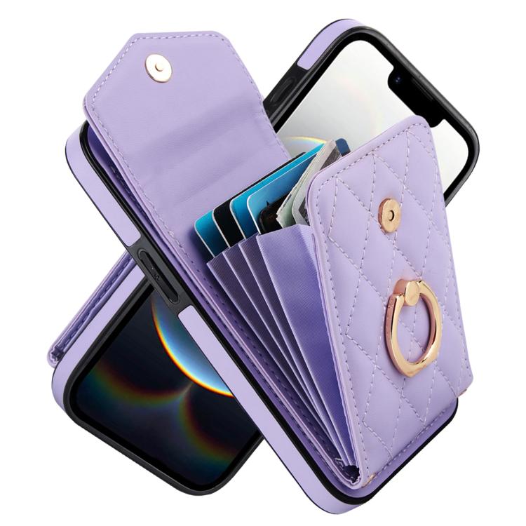 Rhombic Texture Card Bag Phone Case with Long Lanyard, For iPhone 16e, For iPhone 15 Pro Max, For iPhone 15 Pro, For iPhone 15 Plus, For iPhone 15, For iPhone 14 Plus