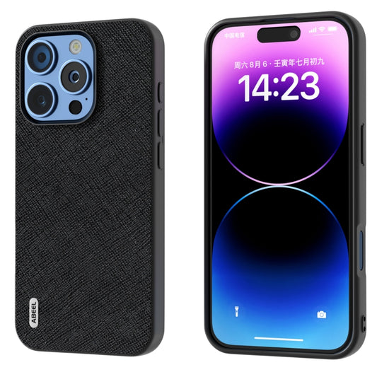 ABEEL Cross Texture Genuine Leather Phone Case, For iPhone 16 Pro Max, For iPhone 16 Pro, For iPhone 16 Plus, For iPhone 16, For iPhone 15 Pro Max, For iPhone 15 Pro, For iPhone 15 Plus, For iPhone 15, For iPhone 14 Plus, For iPhone 14, For iPhone 14 P...