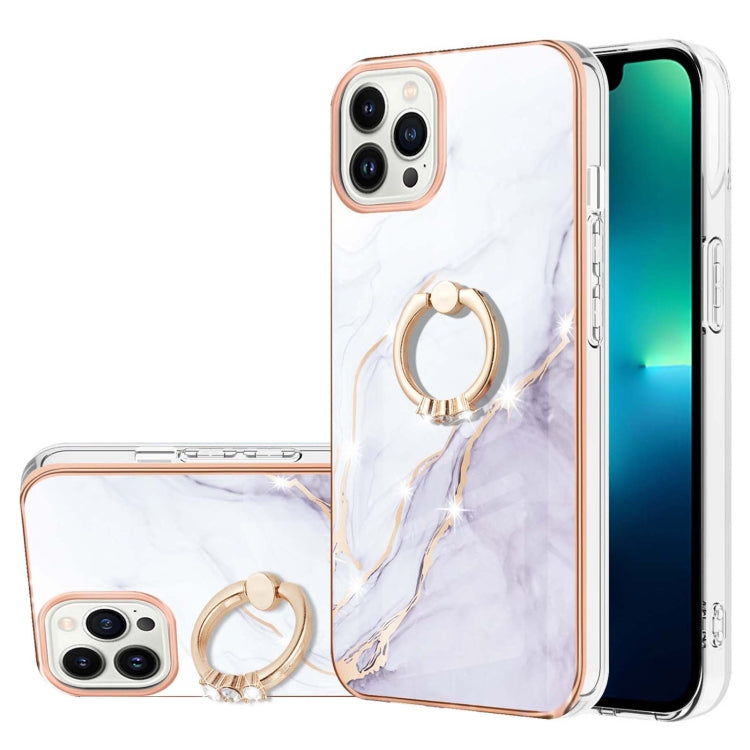 Electroplating Marble Pattern IMD TPU Shockproof Case with Ring Holder, For iPhone 15 Pro Max, For iPhone 15 Pro, For iPhone 15 Plus, For iPhone 15