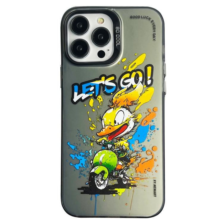 Double Layer Color Silver Series Animal Oil Painting Phone Case, For iPhone 15 Pro, For iPhone 14 Pro