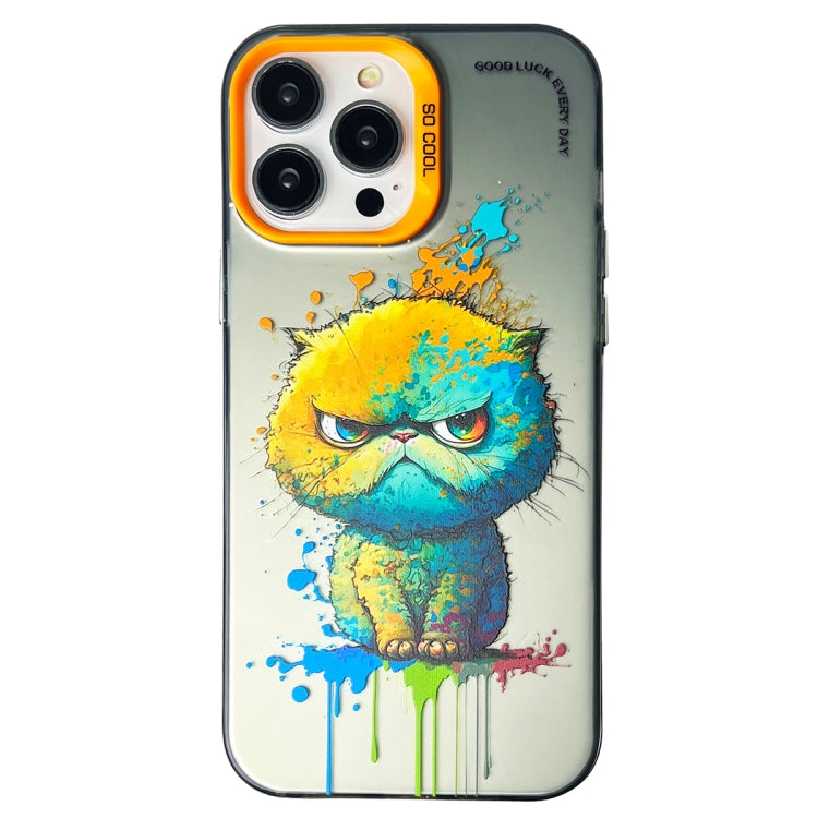Double Layer Color Silver Series Animal Oil Painting Phone Case, For iPhone 15 Pro, For iPhone 14 Pro