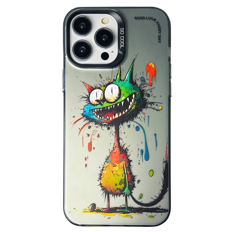 Double Layer Color Silver Series Animal Oil Painting Phone Case, For iPhone 15 Pro, For iPhone 14 Pro